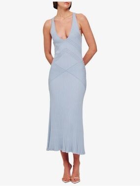Ronny Kobo Collection Light Blue Ribbed Maxi Dress